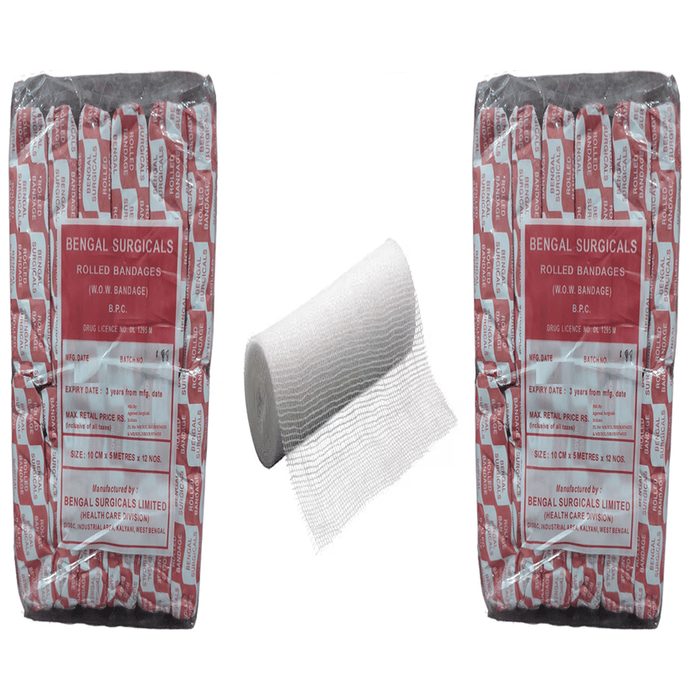 Absorbent Cotton Medical Gauze Roll Bandage (12 Each) 10cm x 5m