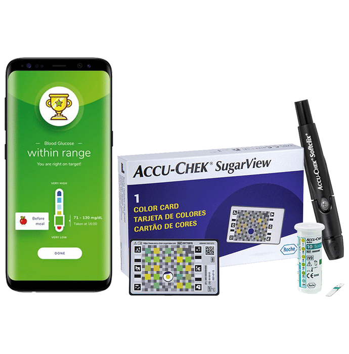 Accu Chek SugarView System Combo Pack of Accu-Chek SugarView 1 Color Card, Accu-Chek Active 10 Test Strip & Accu-Chek Softclix Kit
