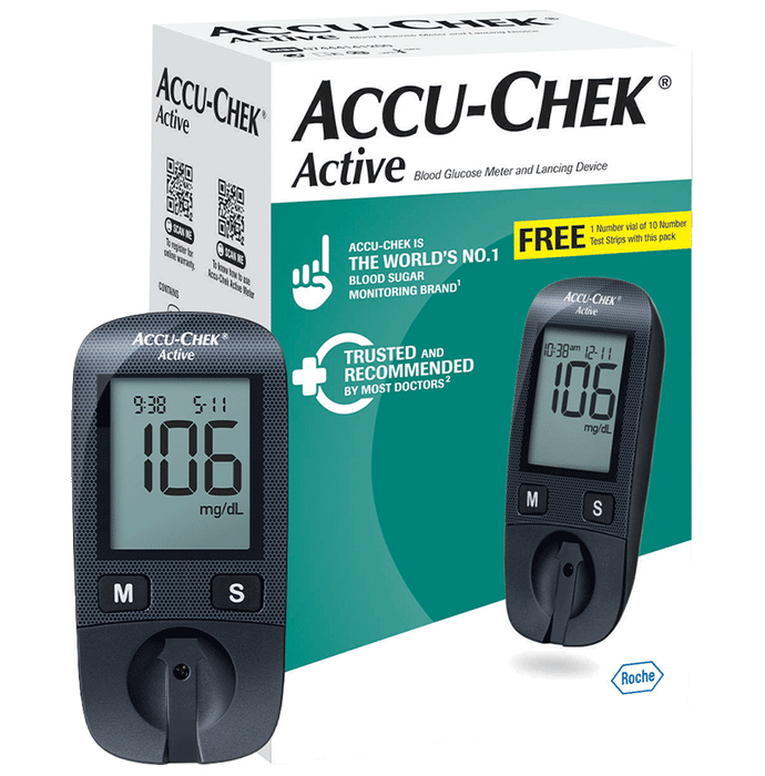Accu-Chek Active Blood Glucometer Kit (Box of 10 Test strips Free) | Blood Glucose Monitors