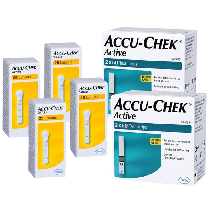 Accu-Chek Combo Pack of 2 Pack Active Test Strip (100 Each) & 4 Pack Softclix Lancet (25 Each)