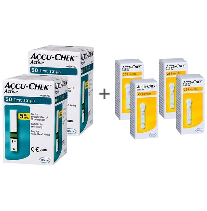 Accu-Chek Combo Pack of 2 Pack Active Test Strip (50 Each) & 4 Pack Softclix Lancet (25 Each)