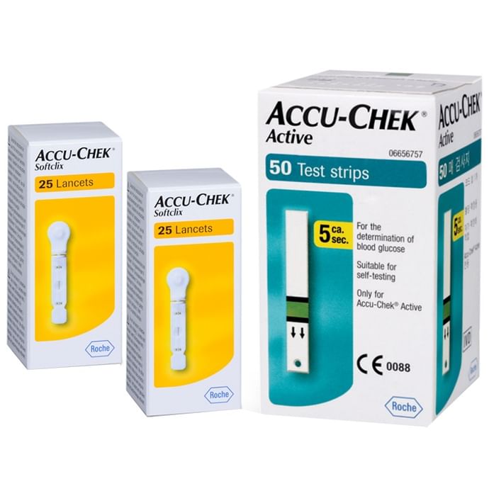 Accu-Chek Combo Pack of Active 50 Test Strip & 2 Pack of Softclix Lancet (25 Each)