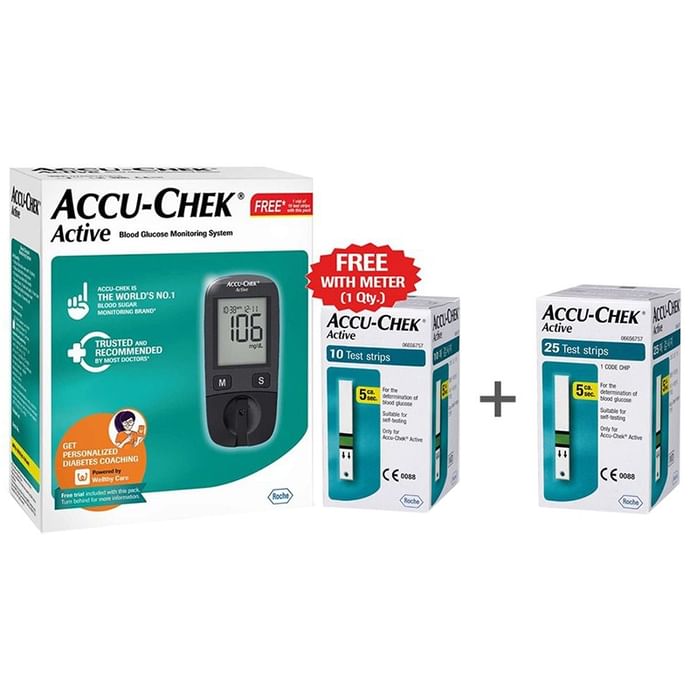 Accu-Chek Combo Pack of Active Blood Glucose Monitoring System with 10 Strip Free & Accu-Chek Active 25 Strip