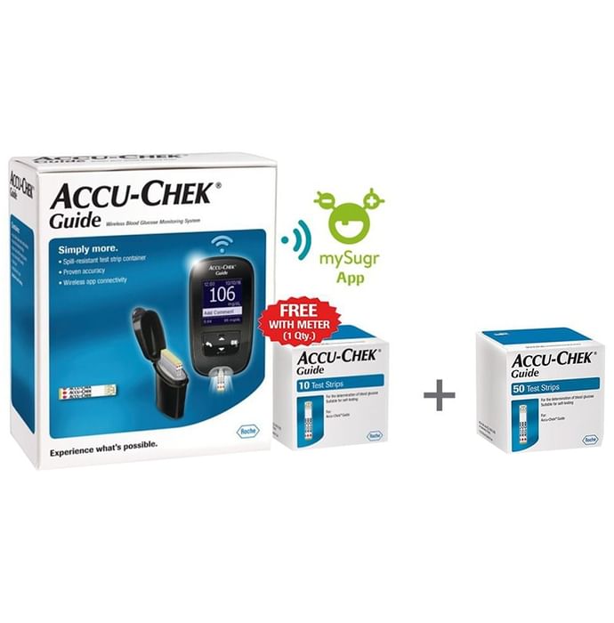 Accu-Chek Combo Pack of Guide Wireless Blood Glucose Monitoring System with 10 Strip Free & Accu-Chek Guide 50 Strip