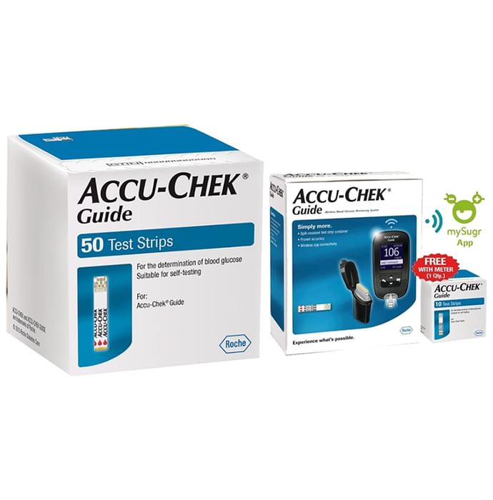 Accu-Chek Guide Combo of Blood Glucose Monitoring System with 10 Test Strips Free and 50 Test Strips
