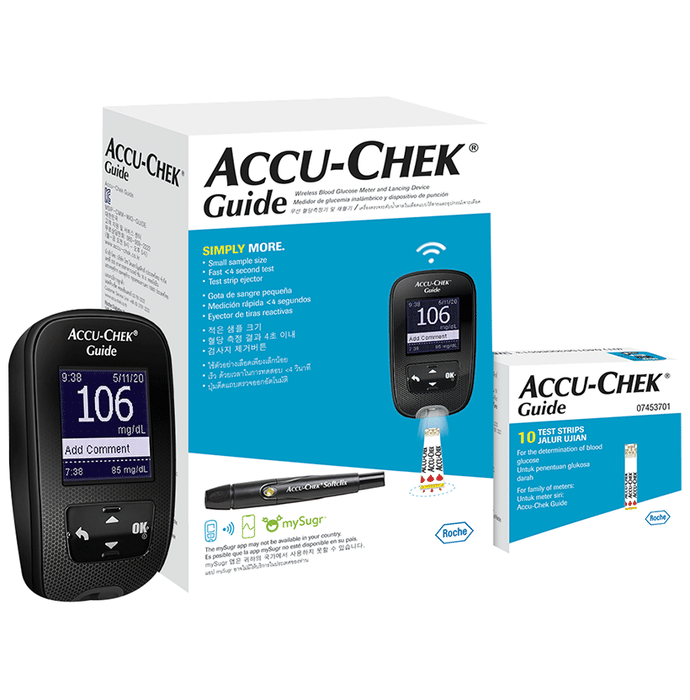 Accu-Chek Guide Wireless Blood Glucose Monitoring System Glucometer with 10 Test Strips Free | Diabetes Monitoring Devices | Blood Glucose Monitors