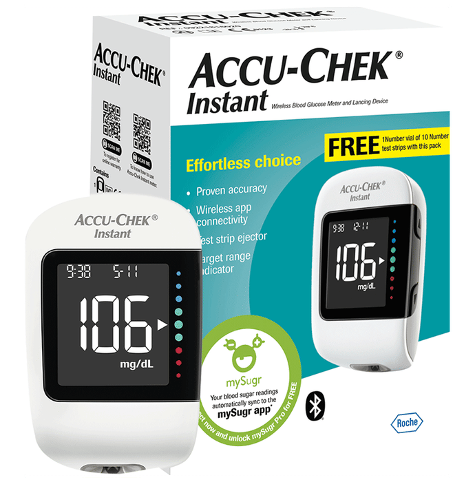 Accu-Chek Instant Glucometer Combo Pack with Free 10 Test Strips | mySugr App | Wireless | Blood Glucose Monitors | Diabetes Monitoring Devices