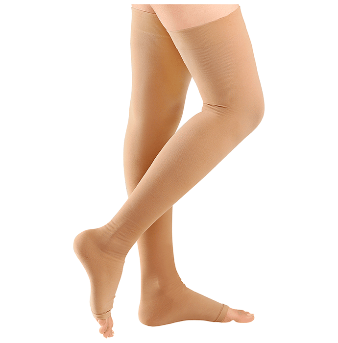 actiLEGS Class I Medical Compression Stocking Open Toe Medium Skin Colour Thigh Length