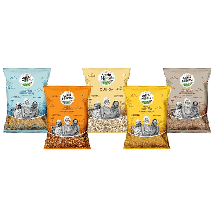 Adithi Millets Combo Pack of Millet Rice Quinoa, Foxtail, Little, Kodo, Barnyard (500gm Each)