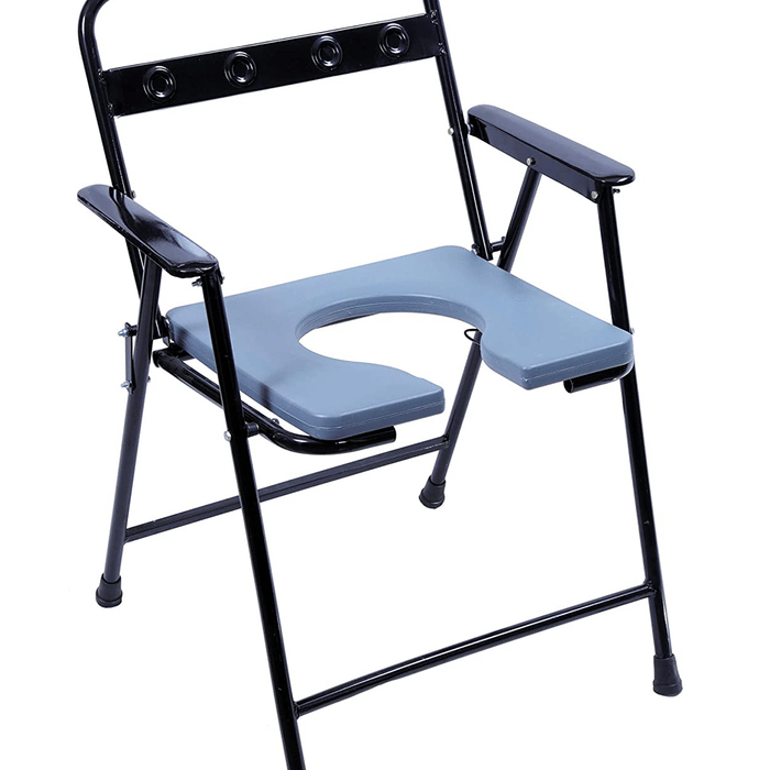 Ambitech MS Powder Coated Foldable Commode Chair with Metal Handle