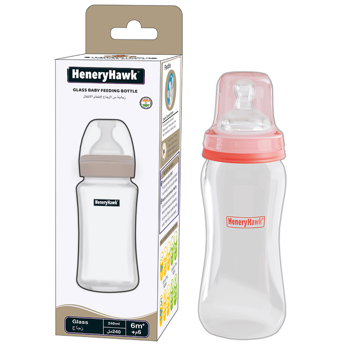 Ambitech Nautural Feeling Anti-Colic BPA Free Wide Mouth Wide Neck Borosilicate Glass Feeding Bottle