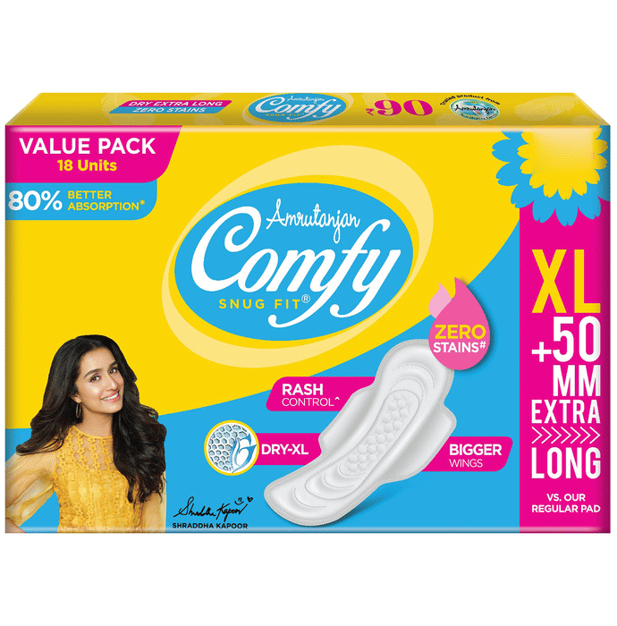 Amrutanjan Comfy Snug Fit Sanitary Pads Dry XL