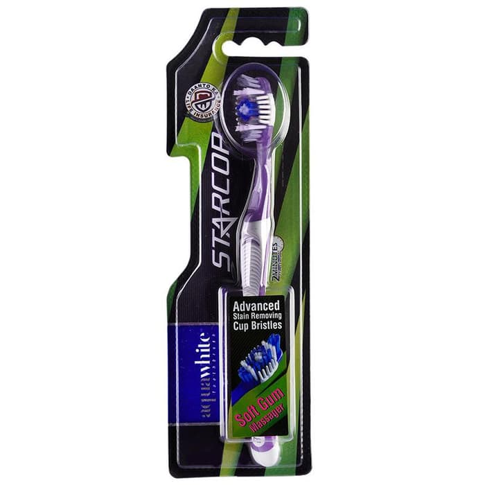 Aquawhite Advanced Stain Removing Cup Bristles Starcop Toothbrush Purple