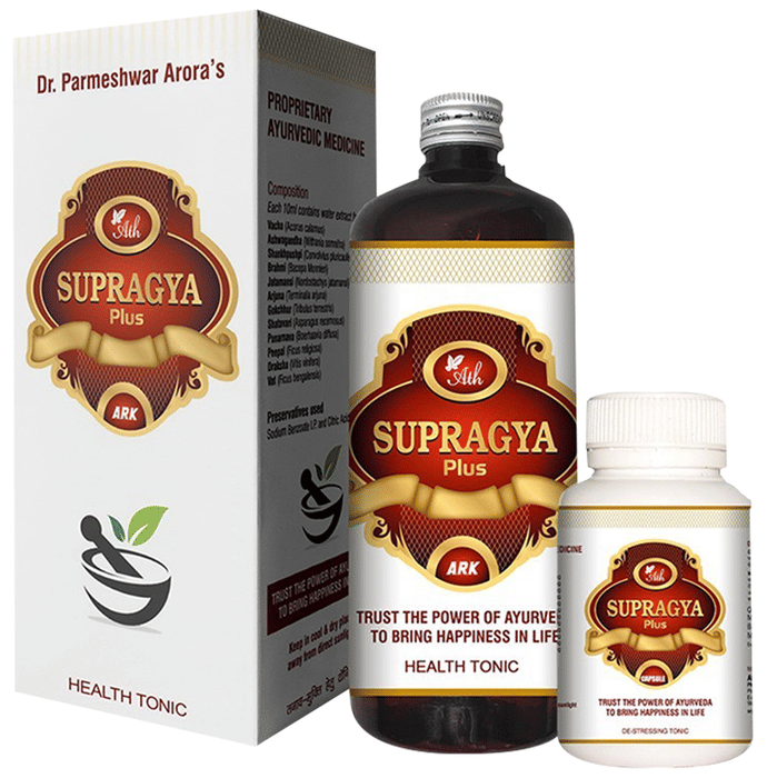 Ath Ayurveda 1 Month Combo Pack of 3 Bottles of Supragya Plus Ark (500ml Each) & Supragya Plus (120 Capsules)