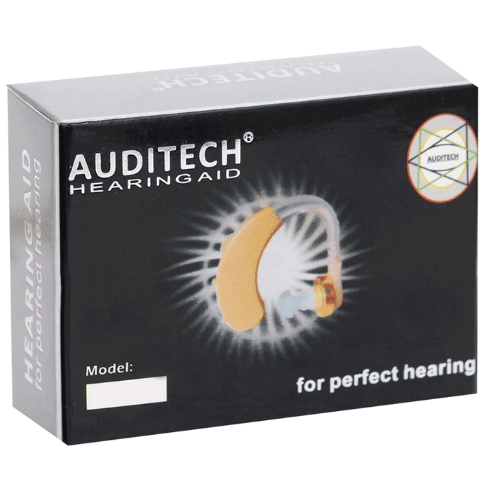 Auditech Silver Sound Enhancement Amplifier for Both Ears Behind the Ear Hearing Aid with 6 Made in Germany Batteries Beige