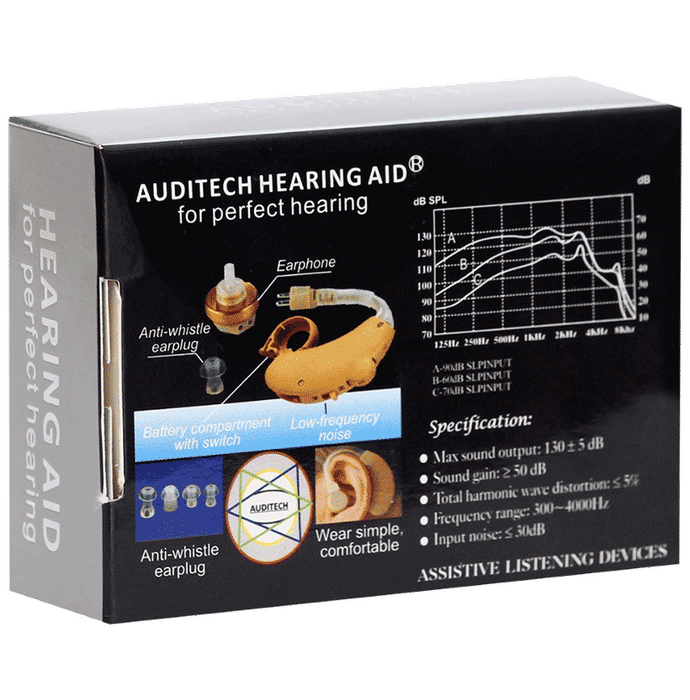 Auditech Superior Quality Sound Enhancement Silver Behind the Ear Hearing Aid Beige