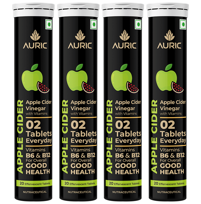 Auric Apple Cider Vinegar Effervescent Tablet with Vitamins B6, B12 (20 Each)