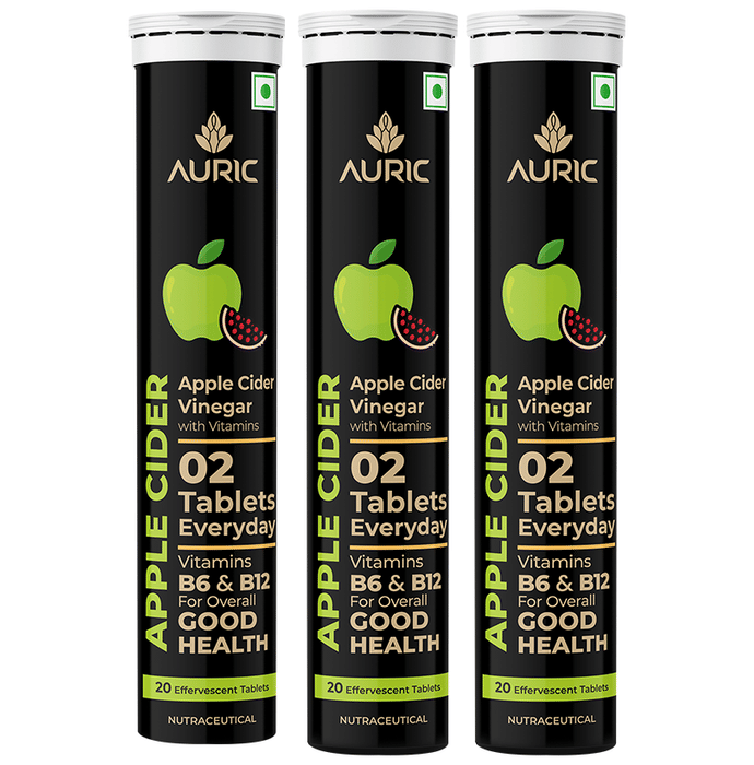 Auric Apple Cider Vinegar Effervescent Tablet with Vitamins B6, B12 (20 Each)