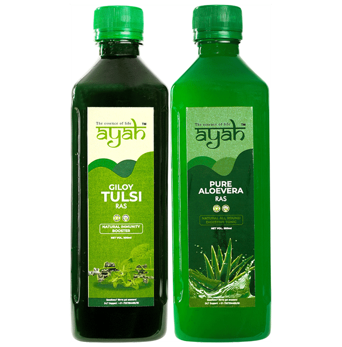 Ayah Combo Pack of Giloy Tulsi Ras & Pure Aloevera Ras (500ml Each)