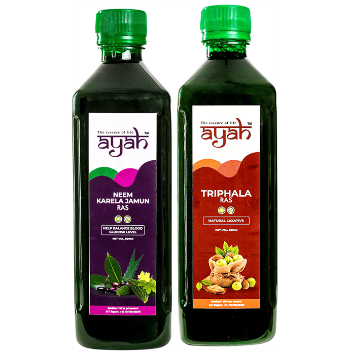 Ayah Combo Pack of Neem Karela Jamun Ras & Triphala Ras (500ml Each)