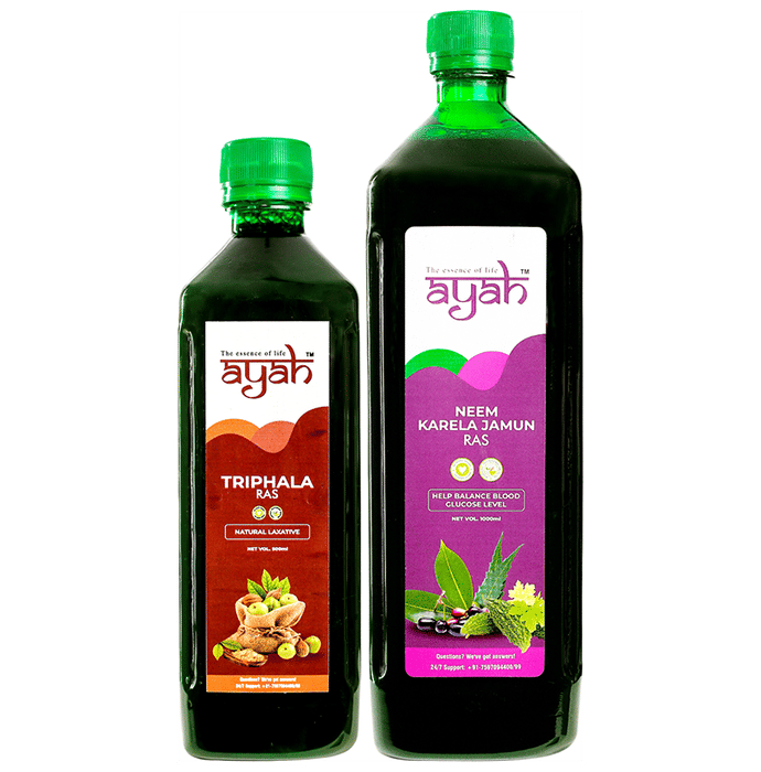 Ayah Combo Pack of Neem Karela Jamun Ras (1000ml) & Triphala Ras (500ml)
