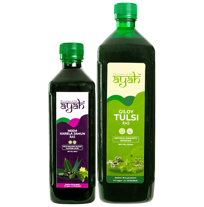 Ayah Combo Pack of Neem Karela Jamun Ras (500ml) & Giloy Tulsi Ras (1000ml)