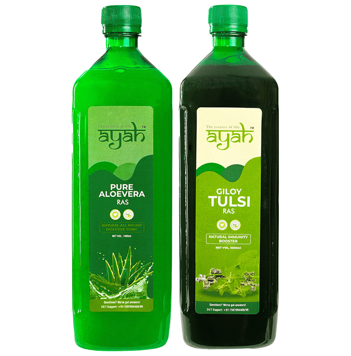 Ayah Combo Pack of Pure Aloevera Ras (1000ml) & Giloy Tulsi Ras (1000ml)