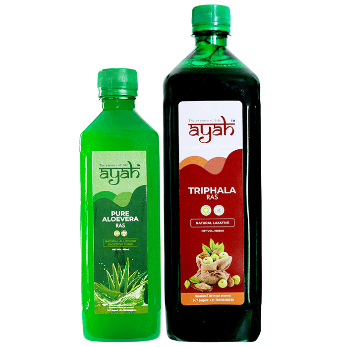 Ayah Combo Pack of Pure Aloevera Ras (500ml) & Triphala Ras (1000ml)