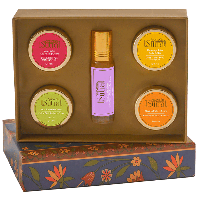 Ayurvedic Sutra Skincare Trial Kit | Eladi Cream, Age-Defying, Body Butter, Scrub & Face Wash |