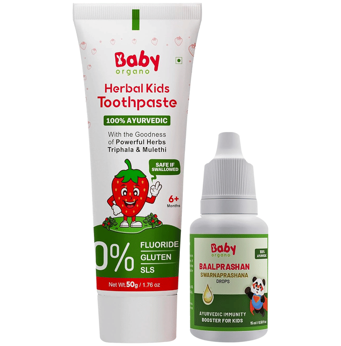 Baby Organo Combo Pack Of Baalprashan Drop (15ml) And Herbal Kids Toothpaste (50gm)