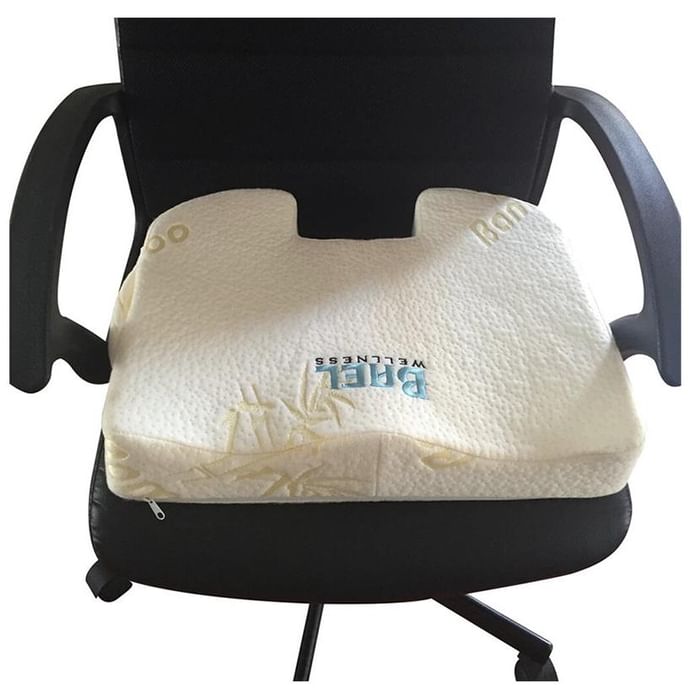 Bael Wellness Seat Cushion for Sciatica, Coccyx, Tailbone, Orthopedic, Back Pain Relief White Bamboo Fabric