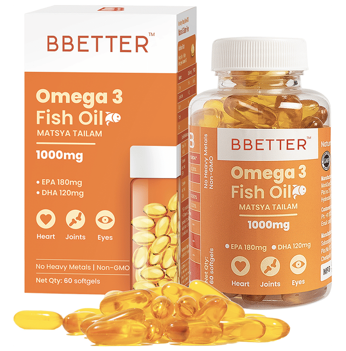 BBetter Omega 3 Fish Oil 1000mg Softgel | For Heart, Joint & Eye Health | Vitamins & Nutritional Supplement
