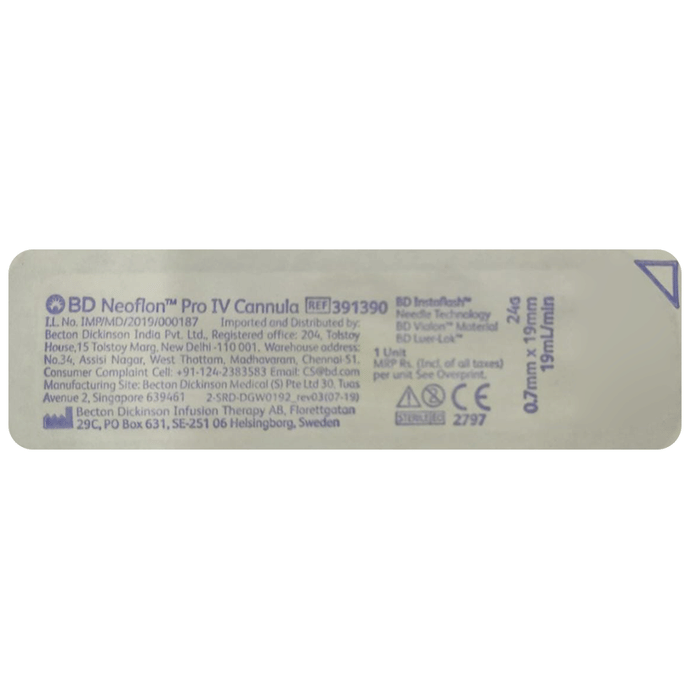 BD Neoflon Pro IV Cannula Ref 391390 24GA