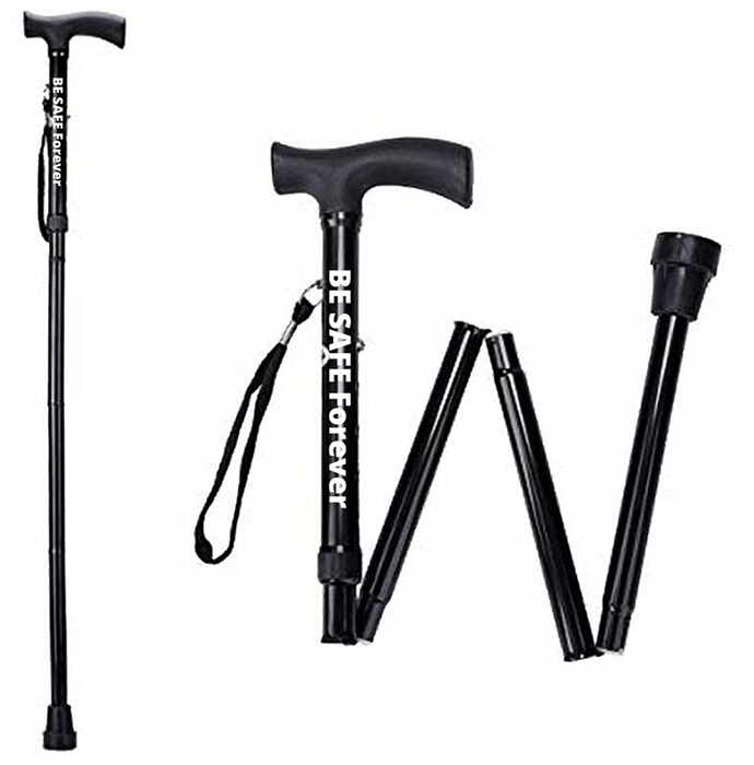 Be Safe Forever Aluminium Folding Height Adjustable Walking Stick Black