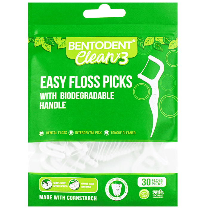 Bentodent Clean X3 Easy Floss Picks with Biodegradable Handle