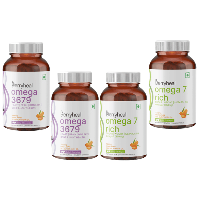 Berryheal Omega 3679 1000mg 30 Vegan Capsules (2) & Omega 7 Rich 1000mg 30 Vegan Softgels (2)