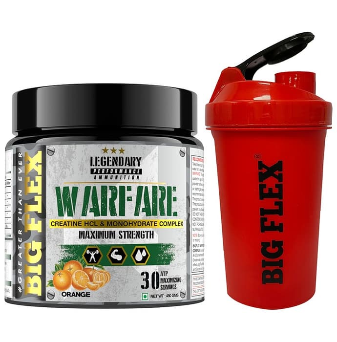 Big Flex Warfare Creatine HCL and Monohydrate Complex with 700ml Shaker Free Orange