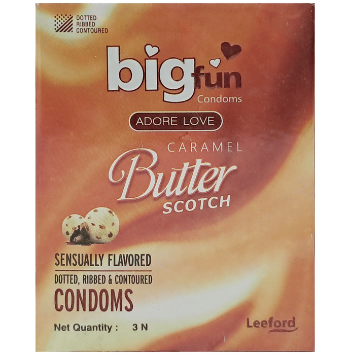 Bigfun Dotted, Ribbed & Contoured Condom Caramel Butter Scotch