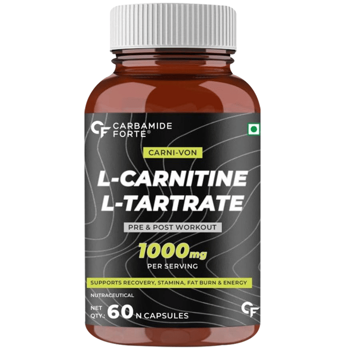 Carbamide Forte L-Carnitine L-Tartrate 1000mg | For Recovery, Stamina, Fat Burn & Energy | Capsule