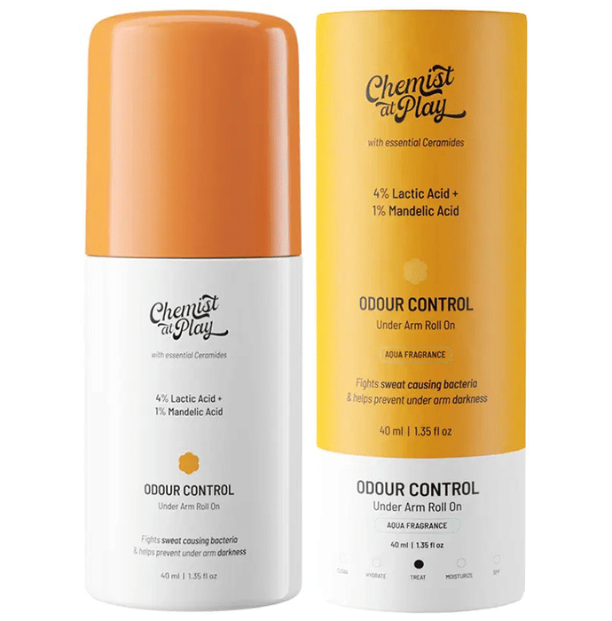 Chemist At Play Combo Pack of 4% Lactic Acid & 1% Mandelic Acid Odour Control Underarm Roll On Aqua Fragrance & Fragrance Free (40ml Each)