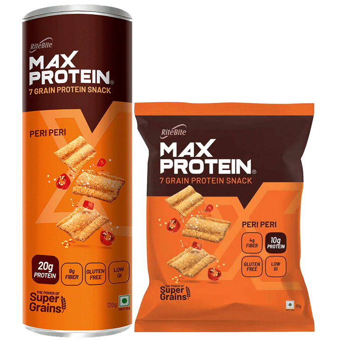 Combo Pack of Ritebite Max Protein Daily Choco Almond Bar (50 gm) & RiteBite Max Protein Chips Peri Peri (60 gm)