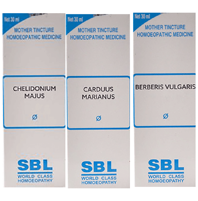 Combo Pack of SBL Berberis Vulgaris Mother Tincture Q, SBL Chelidonium Majus Mother Tincture Q & SBL Carduus Marianus Mother Tincture Q (30ml Each)