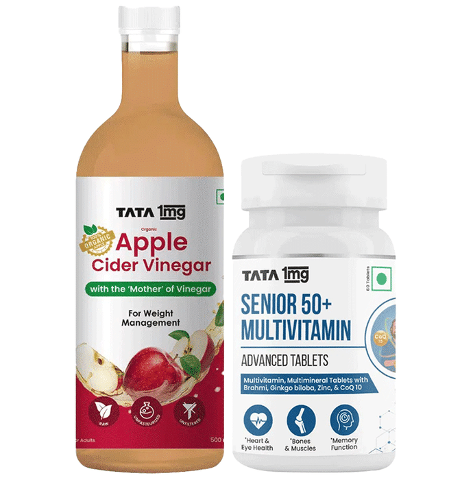 Combo Pack of Tata 1mg Senior 50+ Multivitamin Advanced Capsules (60) & Organic Apple Cider Vinegar (500ml)