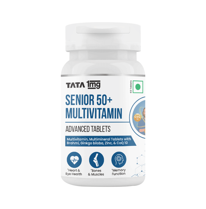 Combo Pack of Tata 1mg Senior 50+ Multivitamin Advanced Tablets & Probiotics 30 Billion CFUs+ Capsule (60 Each)