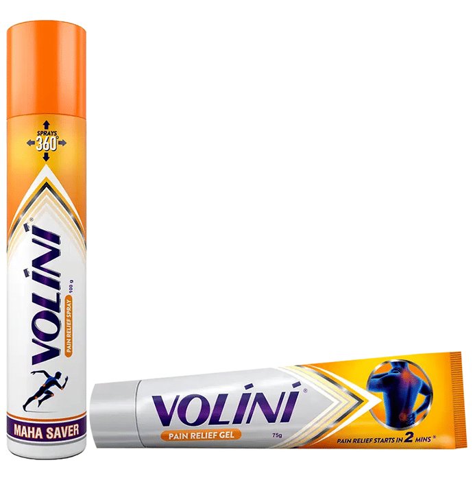 Combo Pack of Volini for sprain, muscle and joint pain Spray (100gm) & Volini Pain Relief Gel for Muscle, Joint & Knee Pain (75gm)