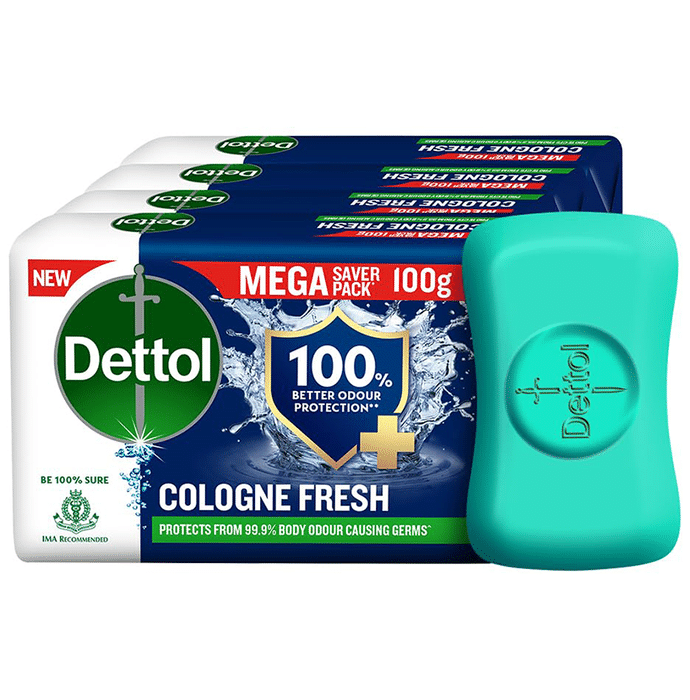 Dettol Mega Saver Pack of Cologne Fresh Bathing Soap Bar with 100% Better Odour Protection(100gm Each)
