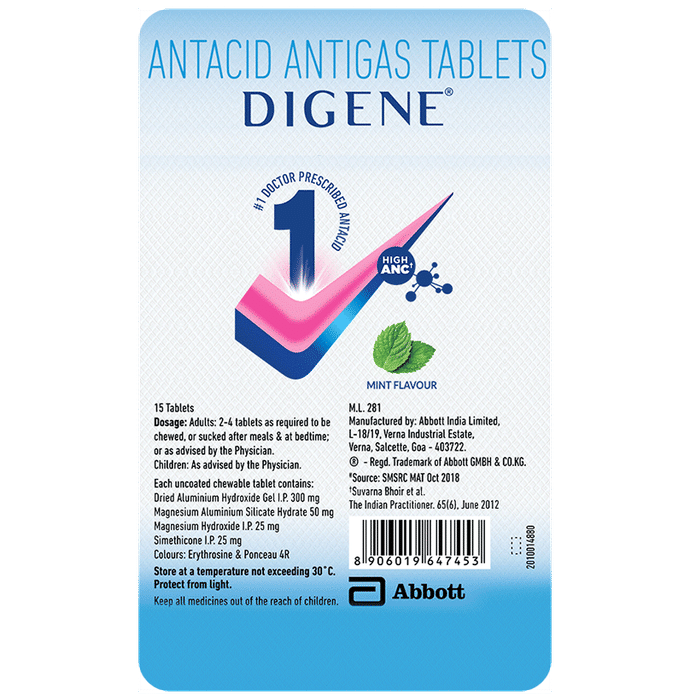 Digene Antacid Antigas Tablet | For Acidity, Gas & Stomach Care | Flavour Mint