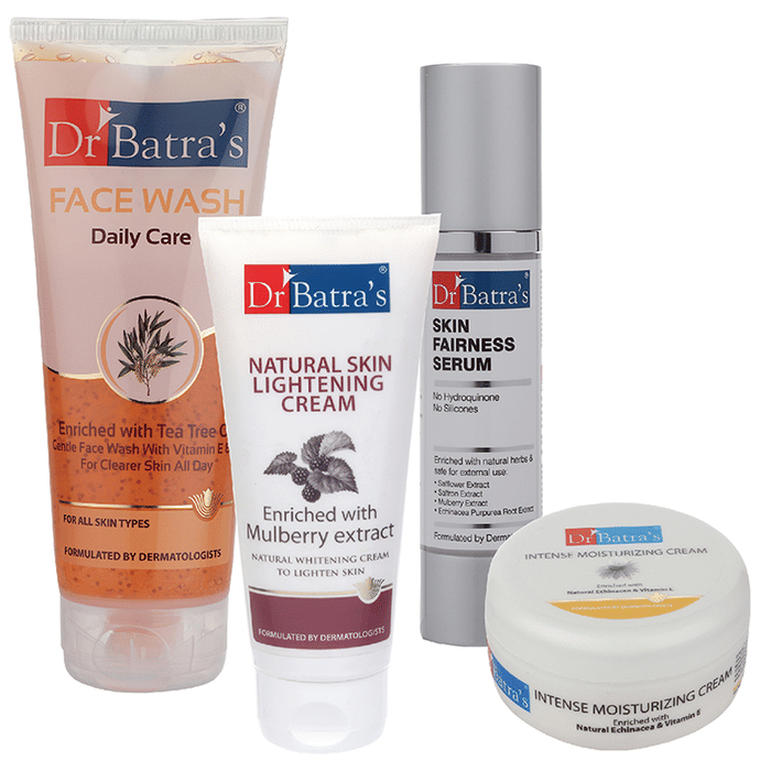 Dr Batra's Combo Pack of Face Wash Daily Care 200gm, Natural Skin Lightening Cream 100gm, Skin Fairness Serum 50gm and Intense Moisturizing Cream 100gm