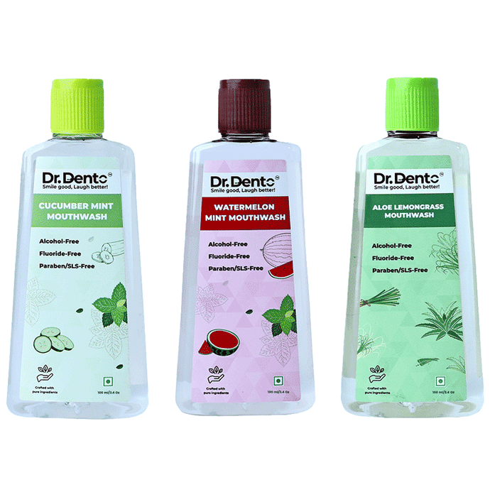 Dr. Dento Combo Pack of Cucumber Mint Mouthwash (100ml), Watermelon Mint Mouthwash (100ml) & Aleo Lemongrass Mouthwash (100ml)