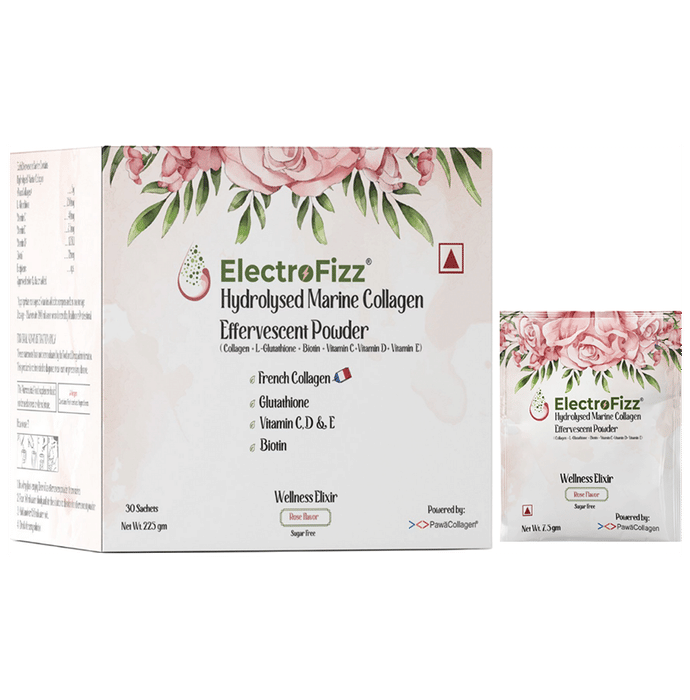 Electrofizz Hydrolysed Marine Collagen Effervescent Powder (7.5gm Each) Rose Sugar Free